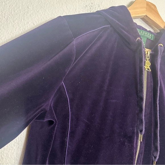 Lauren Ralph Lauren Purple Velvet Full Zip Up Hooded Jacket Womens Size Large - Picture 4 of 10
